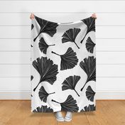 Ginkgo Biloba Plant, Line art Black Leaves on White. Health Monochrome Pattern. Ayurvedic Medicine Theme. 