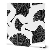 Ginkgo Biloba Plant, Line art Black Leaves on White. Health Monochrome Pattern. Ayurvedic Medicine Theme. 