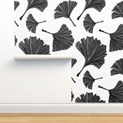 Ginkgo Biloba Plant, Line art Black Leaves on White. Health Monochrome Pattern. Ayurvedic Medicine Theme. 