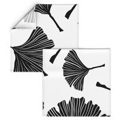 Ginkgo Biloba Plant, Line art Black Leaves on White. Health Monochrome Pattern. Ayurvedic Medicine Theme. 