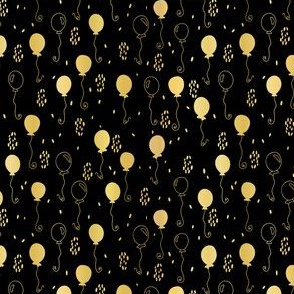 Luxury Gold Black Foil Party Balloons Pattern, Vector Seamless Trendy