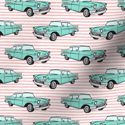 Classic Car - Sedan - 50s 60s - mint on pink stripes