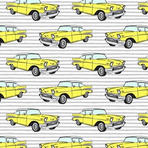 Classic Car - Sedan - 50s 60s - yellow on grey stripes