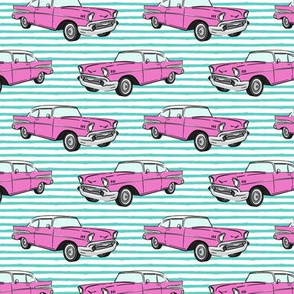 Classic Car - Sedan - 50s 60s - hot pink on aqua stripes