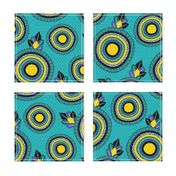 Boho African hand-drawn Mandalas teal yellow