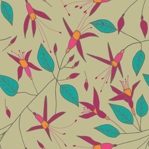 8.33" - FLORAL VINES/PINK, GREEN & TAUPE