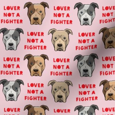 (1.5" scale) lover not a fighter - pit bull on pink (red text) C18BS