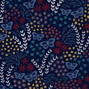 Ditsy Butterfly Floral - navy