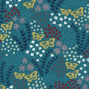 Ditsy Butterfly Floral - teal