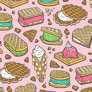 Waffles with Ice Cream on Light Pink