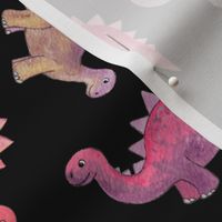 Pink, Purple & Tan Hand Painted Gouache Dinos on Black - medium