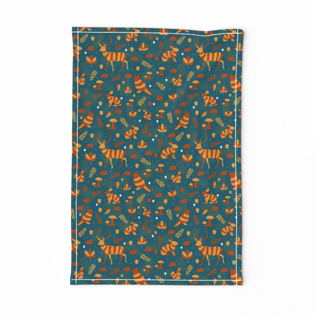 striped woodland animals on dark green | small