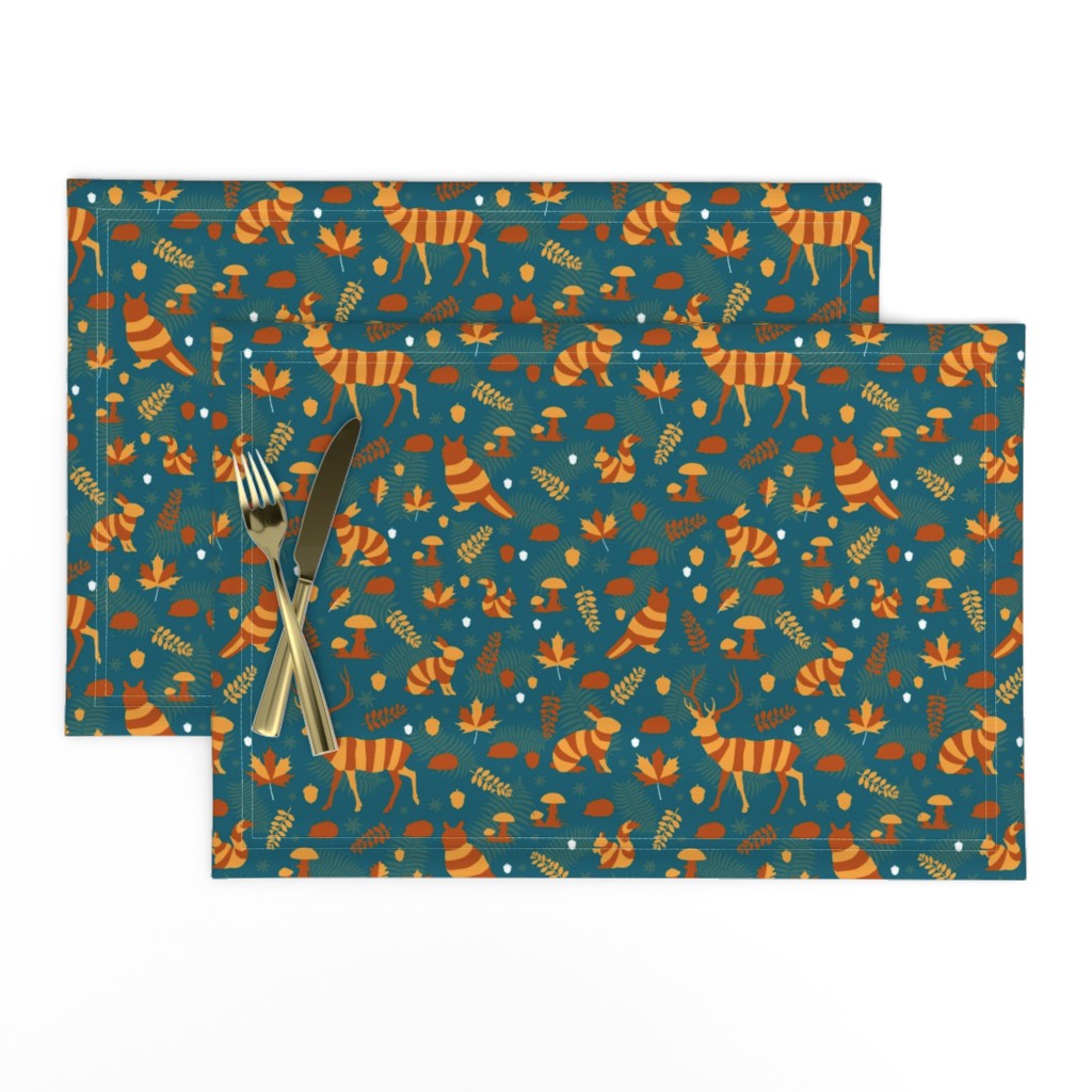 striped woodland animals on dark green | small