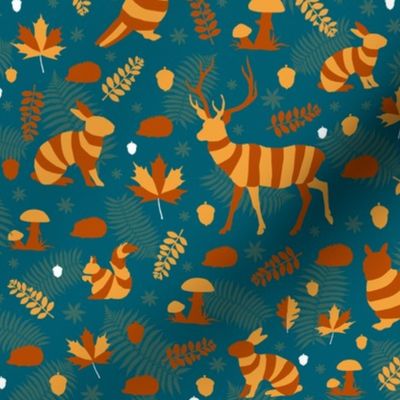 striped woodland animals on dark green | small