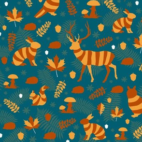 striped woodland animals on dark green | small