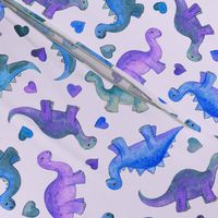 Blue and Purple Hand Painted Gouache Dinos and Hearts on Lilac - medium