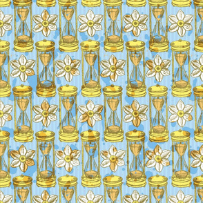 Time Hour Glass & Daisies on Blue