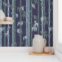 Midcentury Bamboo Forest ~ Blue Green White