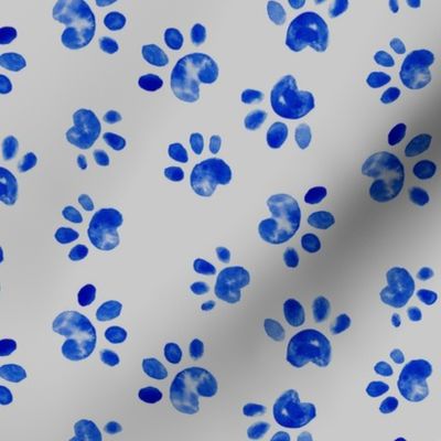 17-14A Blue Watercolor Paw Print  on Gray 