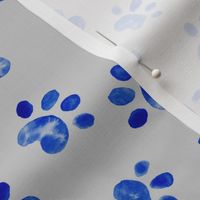 17-14A Blue Watercolor Paw Print  on Gray 