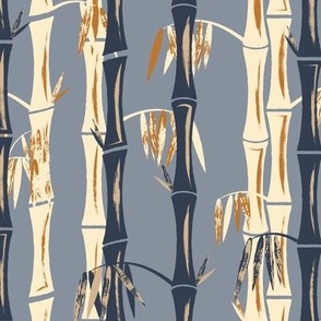 Midcentury Bamboo Forest ~ Blue Rust Cream