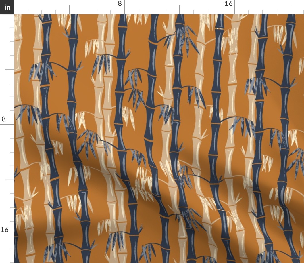 Midcentury Bamboo Forest ~ Rust Tan Blue
