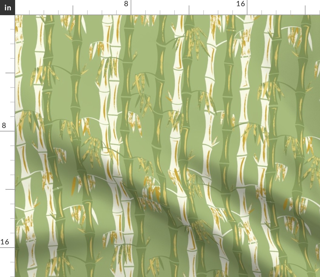 Midcentury Bamboo Forest ~ Green Yellow White