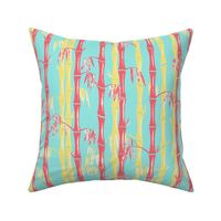 Midcentury Bamboo Forest ~ Blue Yellow Pink  