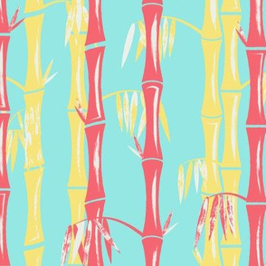Midcentury Bamboo Forest ~ Blue Yellow Pink  