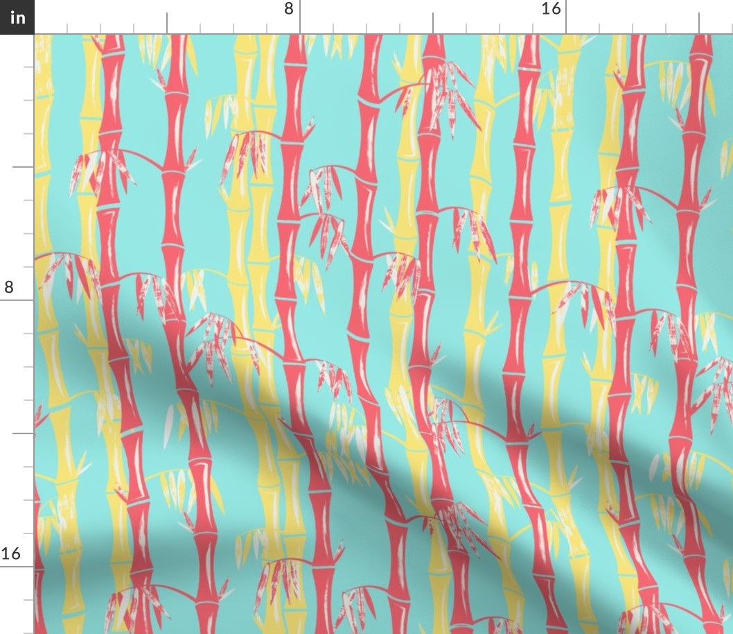 Midcentury Bamboo Forest ~ Blue Yellow Pink  