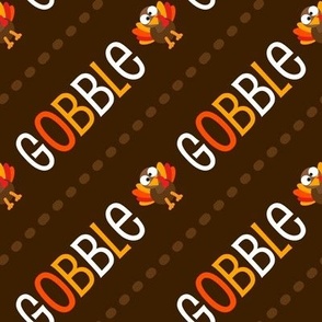 Thanksgiving  Turkey Gobble Gobble Thanksgiving Pattern Diagonal Brown - LAD21