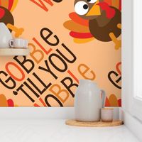 Thanksgiving  Turkey Gobble Til You Wobble Thanksgiving Pattern Diagonal Brown