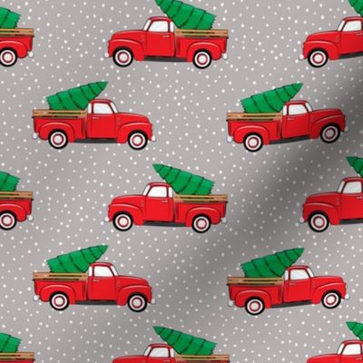 vintage truck with tree - red and grey