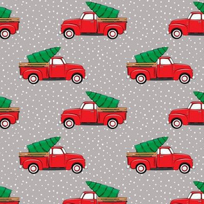 vintage truck with tree - red and grey