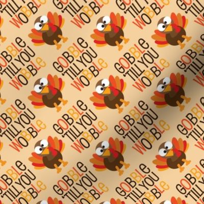 Thanksgiving  Turkey Gobble Til You Wobble Thanksgiving Pattern Diagonal Brown - LAD21