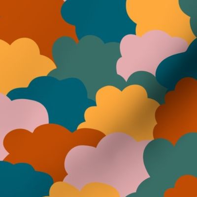 Clouds overlapped green orange blue Wallpaper