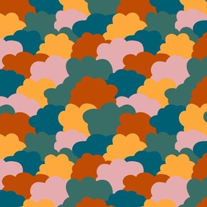 Clouds overlapped green orange blue Wallpaper