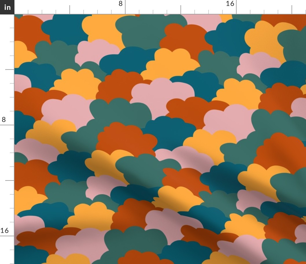 Clouds overlapped green orange blue Wallpaper