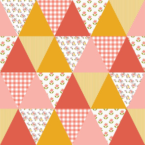 Coral and Mustard Triangle Cheater Quilt 