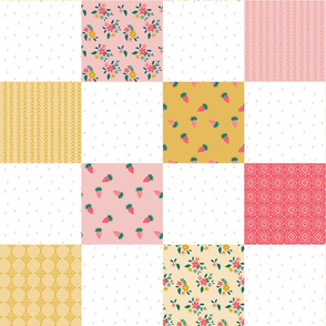 Pink and Yellow Floral Quilt Top 