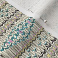 Knit-Wit /blue, teal,yellow & pink on neutral grey, 