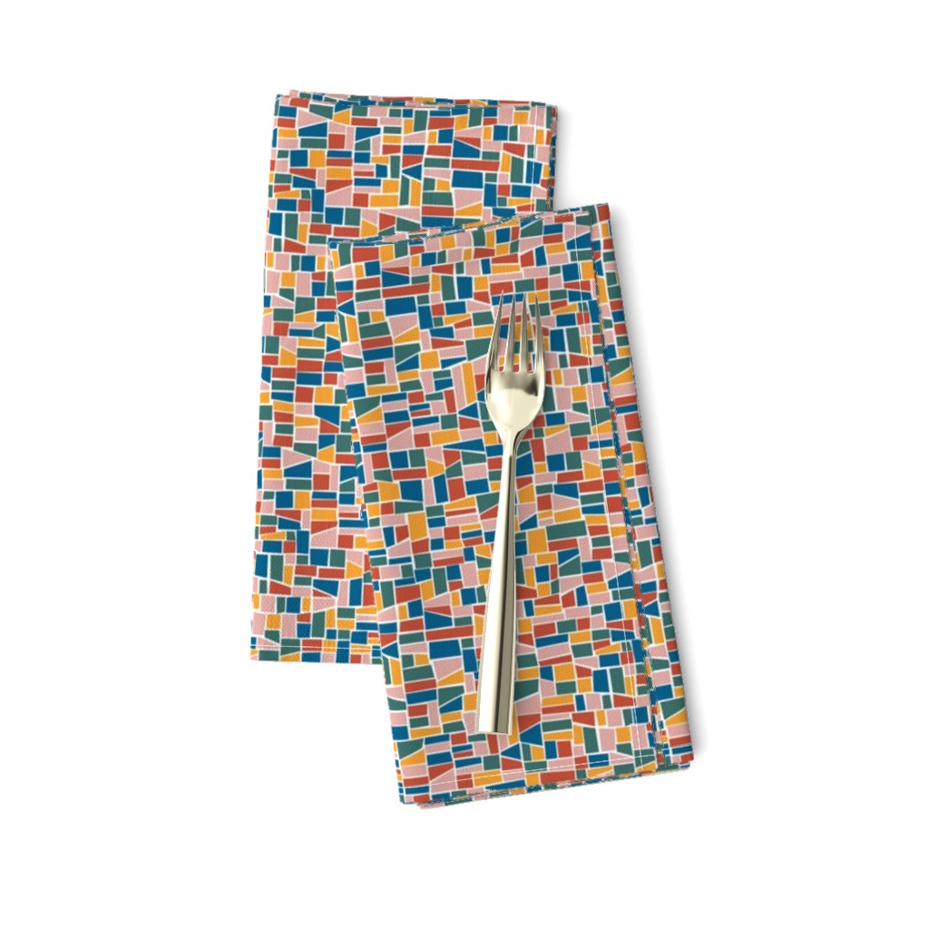 mini mosaic tile print_retro primary blue, saffron orange-yellow and warm red