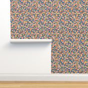 mini mosaic tile print_retro primary blue, saffron orange-yellow and warm red