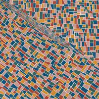 mini mosaic tile print_retro primary blue, saffron orange-yellow and warm red