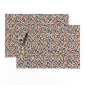 mini mosaic tile print_retro primary blue, saffron orange-yellow and warm red