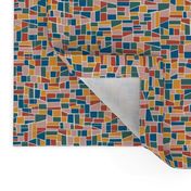 mini mosaic tile print_retro primary blue, saffron orange-yellow and warm red