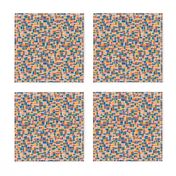 mini mosaic tile print_retro primary blue, saffron orange-yellow and warm red