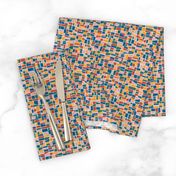 mini mosaic tile print_retro primary blue, saffron orange-yellow and warm red