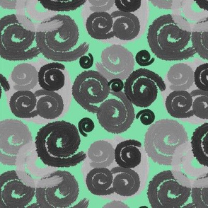 Gray and Black Spirals on Mint Green