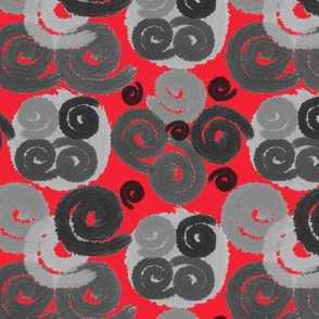 Gray and Black Spirals on Red